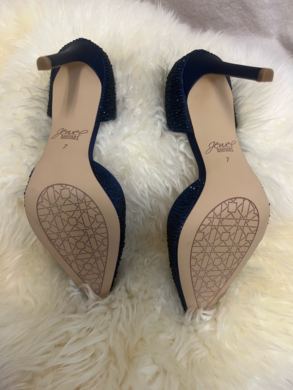 Jewel‎ Badgley Mischka Grace 2 Piece Navy Stiletto Heel Crystal Accents Sz 7 - Picture 7 of 8